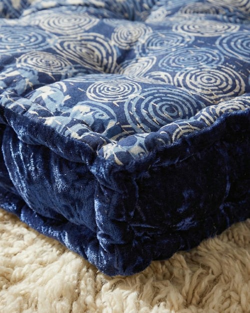 Blue Velvet Kantha Floor Cushion