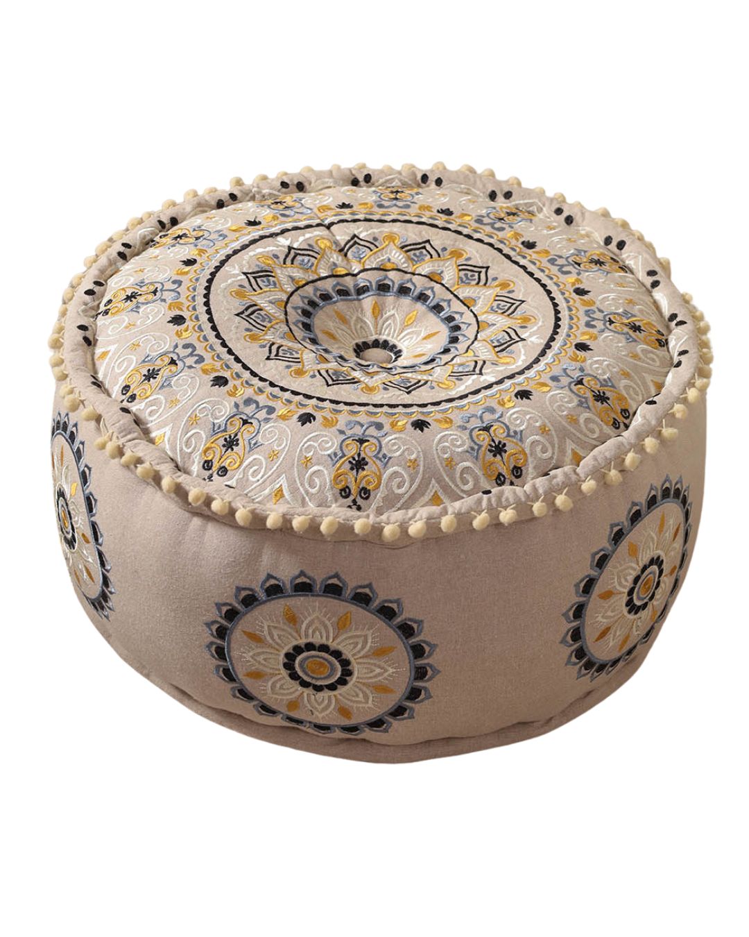 Beige Floral Haven Ottoman Pouf