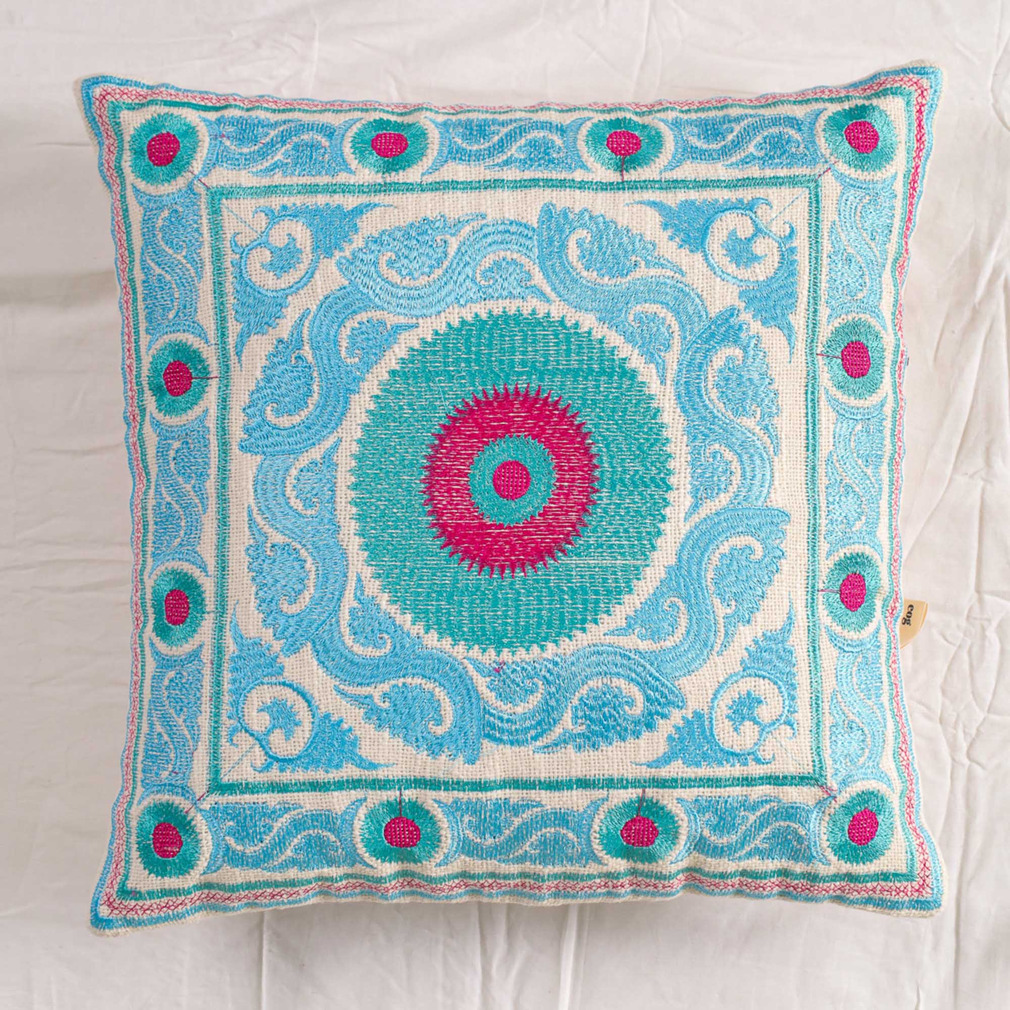 Blue Suzani Throw Pillow Cover