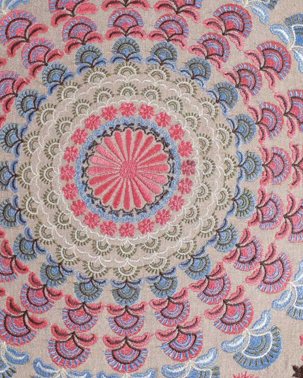 Pink Mandala Embroidered Footstool