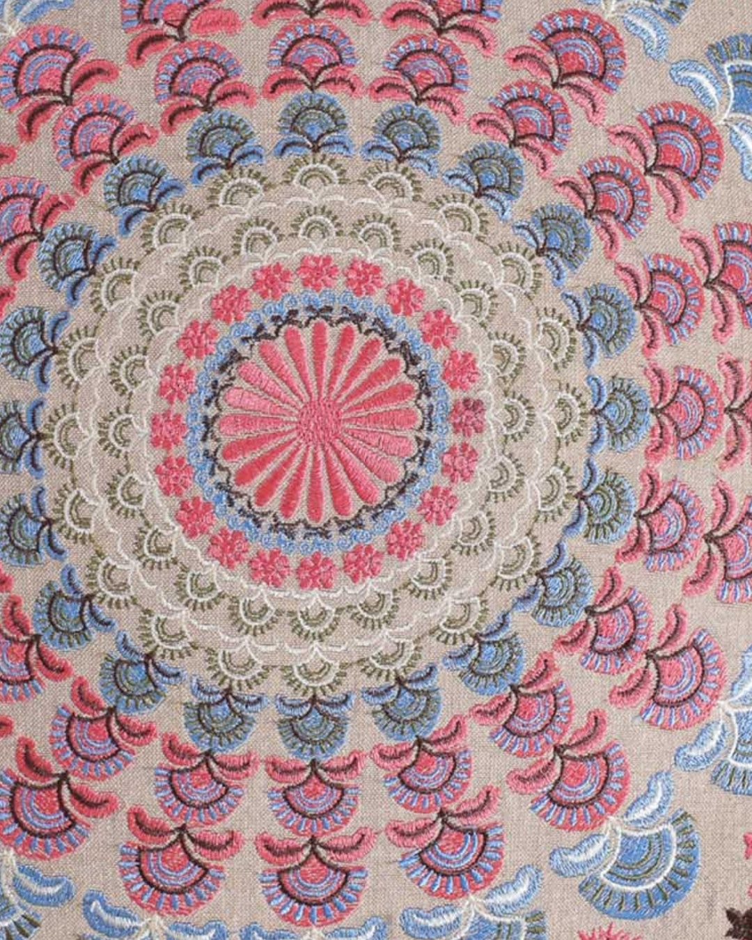 Pink Mandala Embroidered Footstool