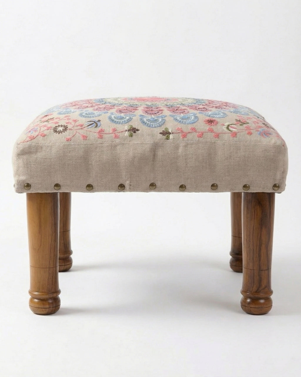 Pink Mandala Embroidered Footstool