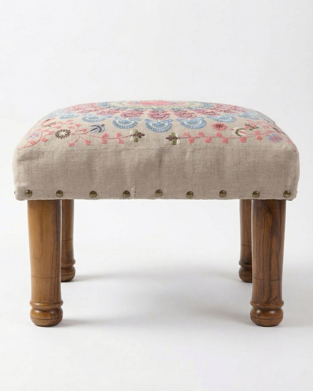 Pink Mandala Embroidered Footstool