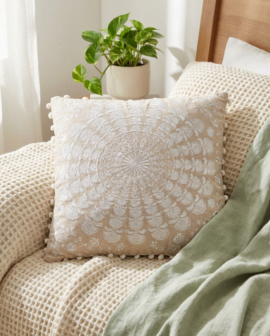 White Mandala Throw Pillow