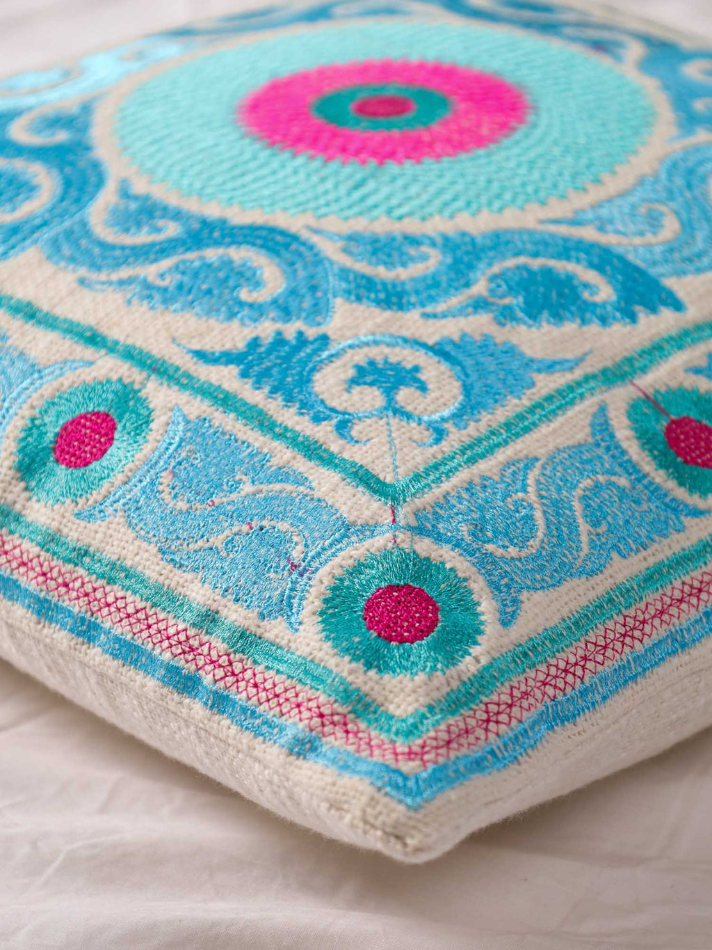 Blue Suzani Throw Pillow Cover