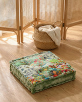 Sage Green Velvet Kantha Floor Cushion
