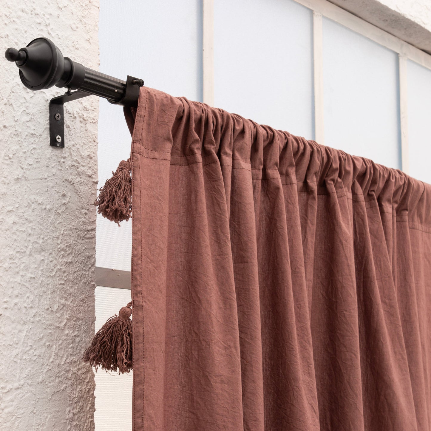 Brown Cotton Tassels Curtain - Set of 2 - I