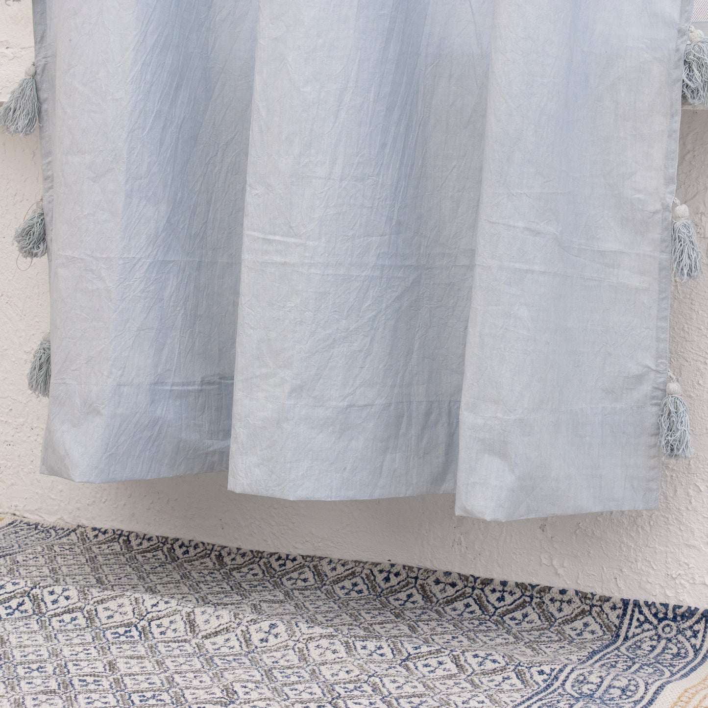 Ice Gray Cotton Tassels Curtain - Set of 2 - I