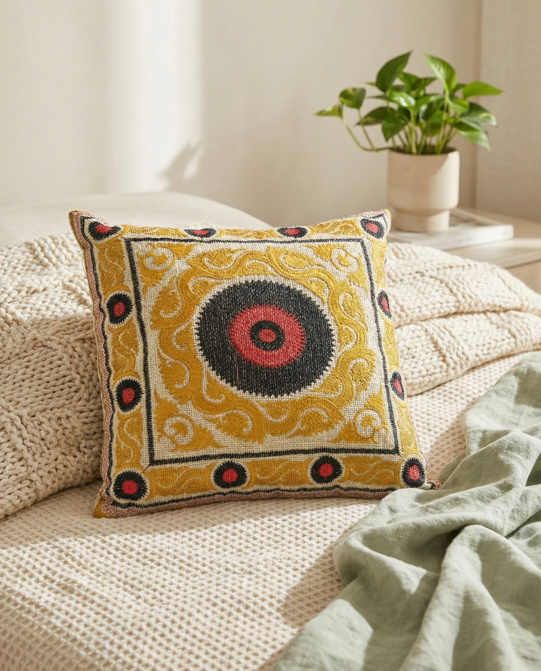 Gold Suzani Throw Pillow Cover