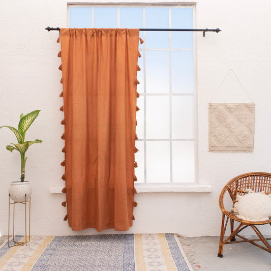 Terracotta Cotton Tassels Curtain - Set of 2 - I