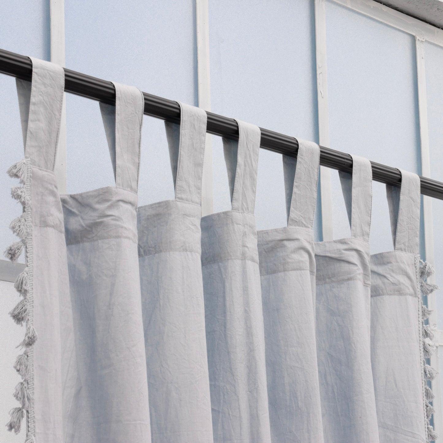 Ice Gray Cotton Fringes Curtain - Set of 2 - I