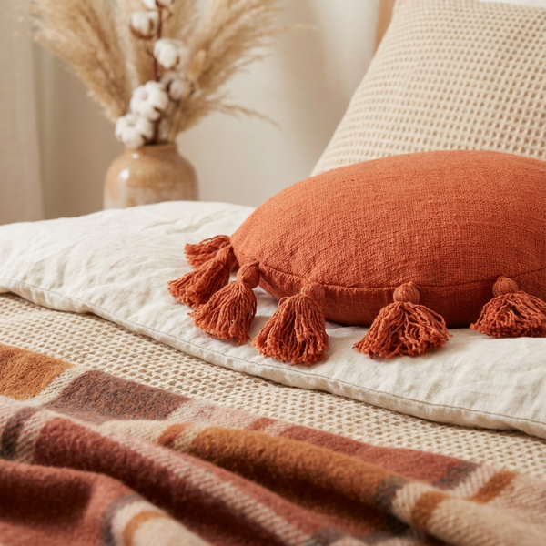 Rust Talking Tassels Pillow Cushion