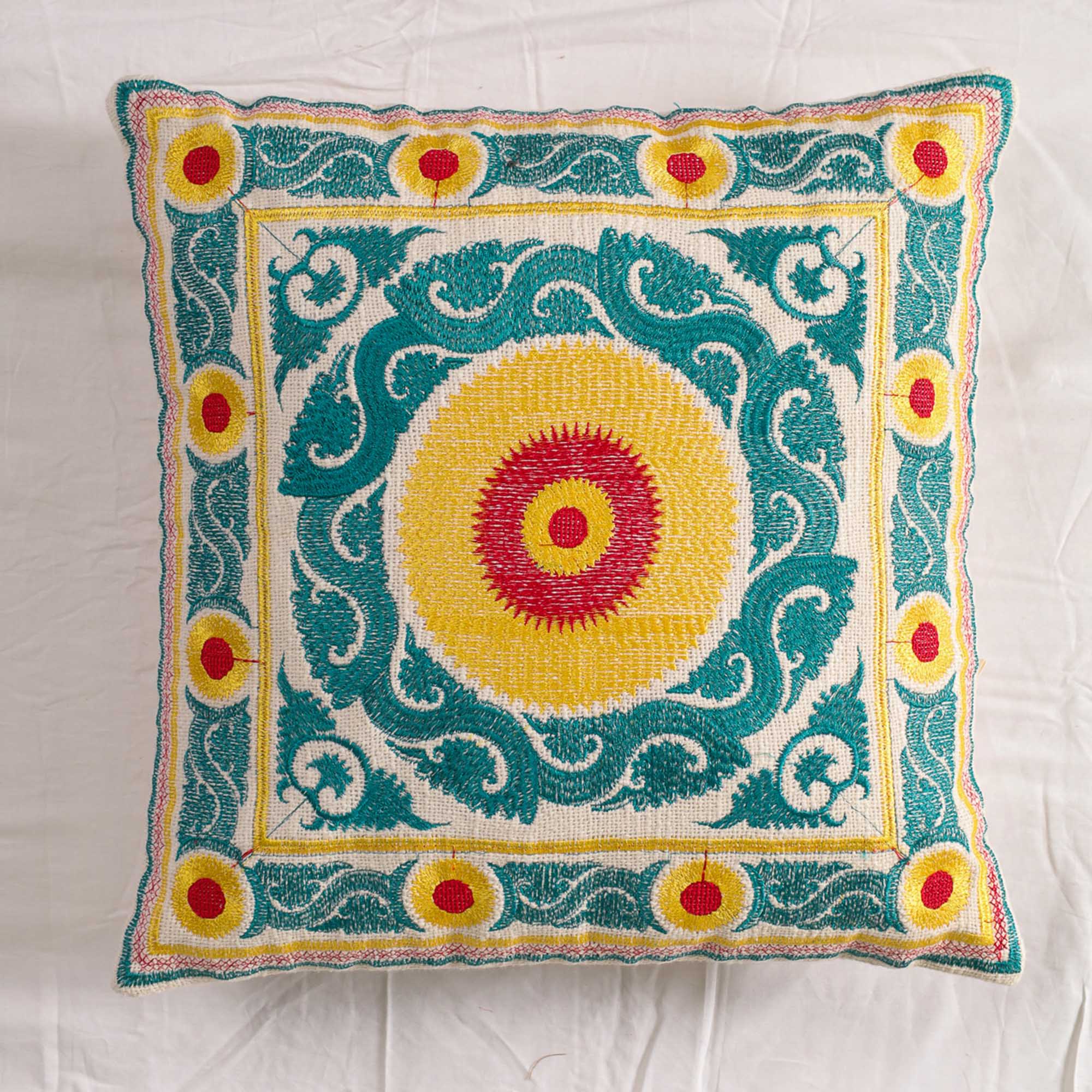 Green Suzani Throw Pillow Cover