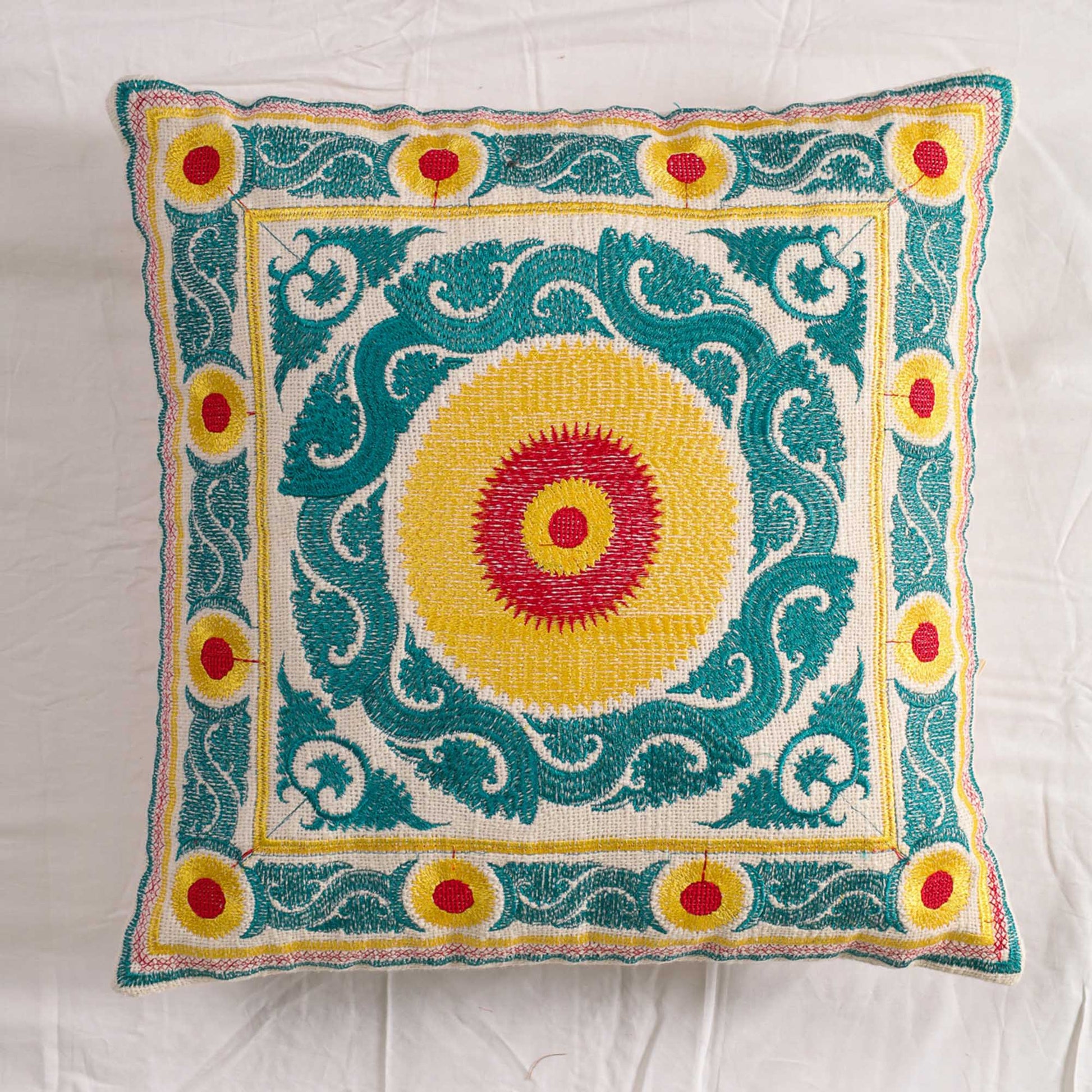 Green Suzani Throw Pillow Cover