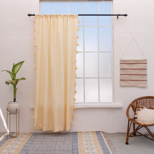 Pastel Sunshine Cotton Tassels Curtain - Set of 2 - I