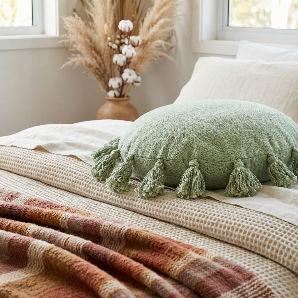 Sage Green Talking Tassels Pillow Cushion