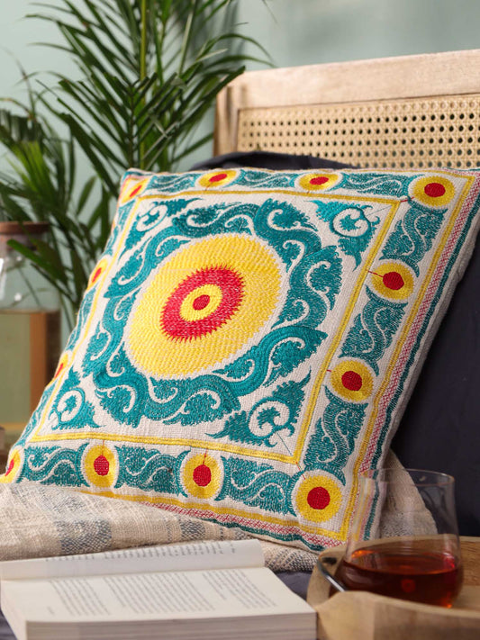 Green Suzani Throw Pillow Cover