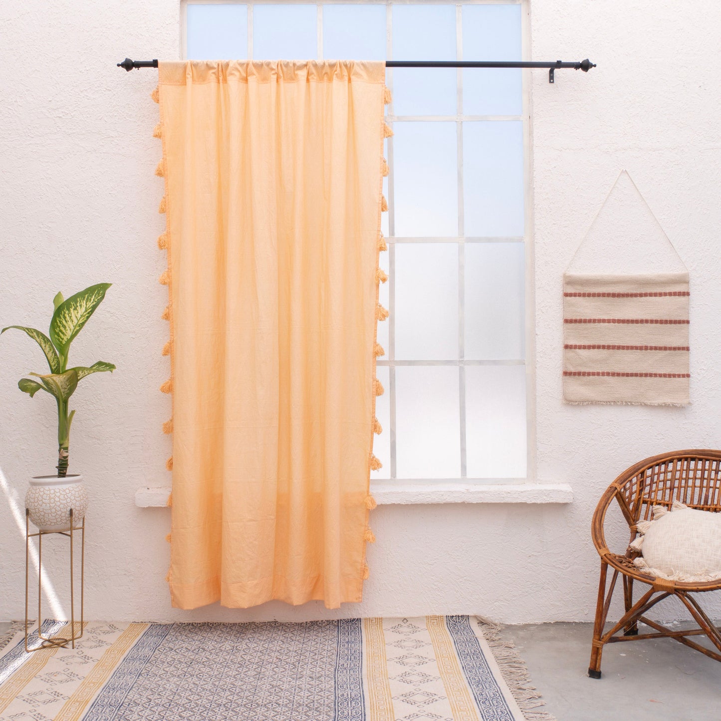 Peach Cotton Tassels Curtain - Set of 2 - I