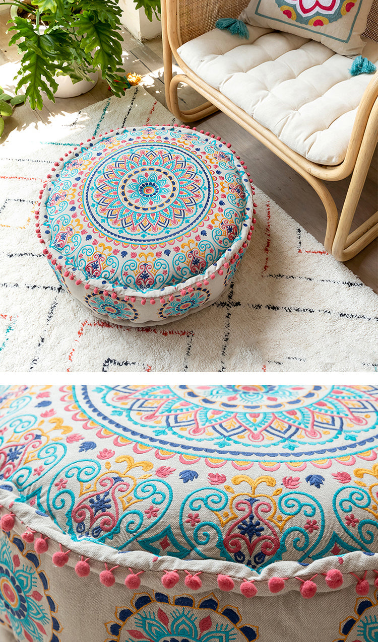 Turquoise Floral Haven Ottoman Pouf - I