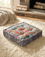 Grey Velvet Kantha Floor Cushion