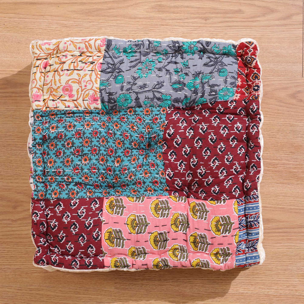Beige Velvet Kantha Floor cushion