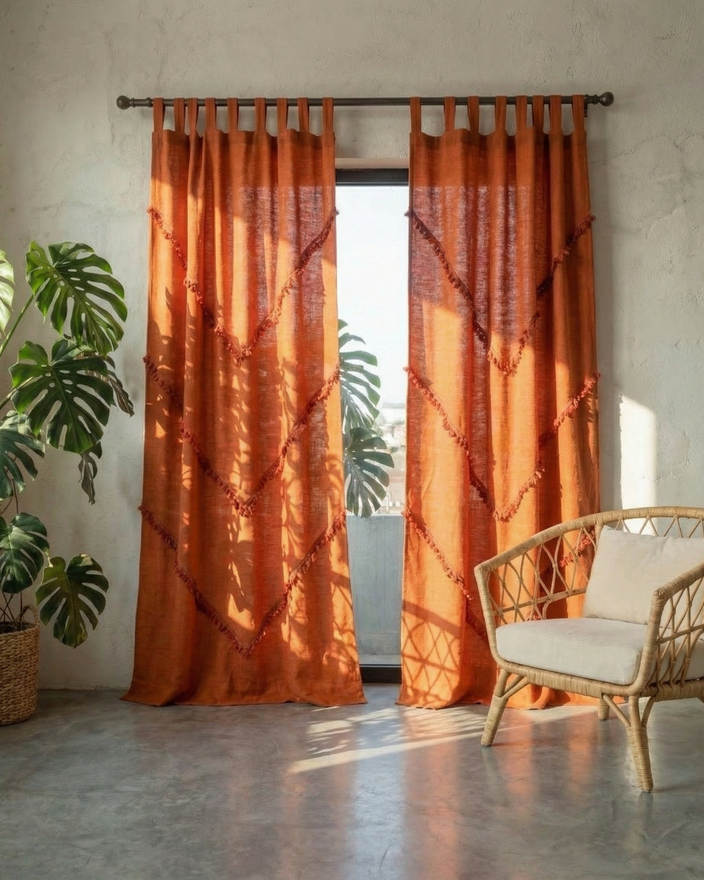 Burnt Orange Sunshine Window Curtain - Set of 2
