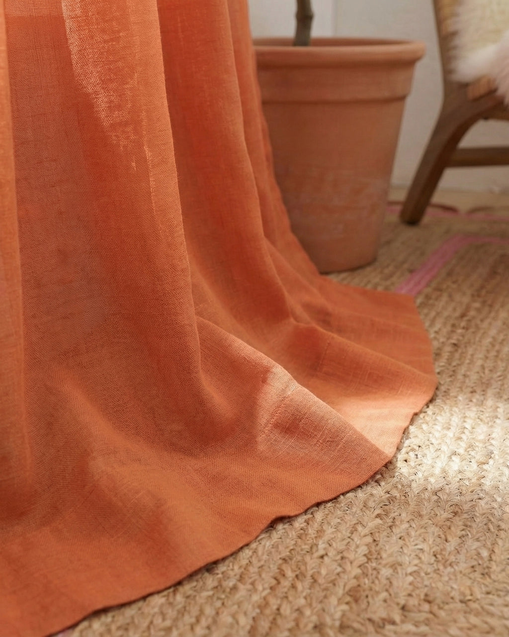 Burnt Orange Fiesta Pom Poms Curtain - Set of 2