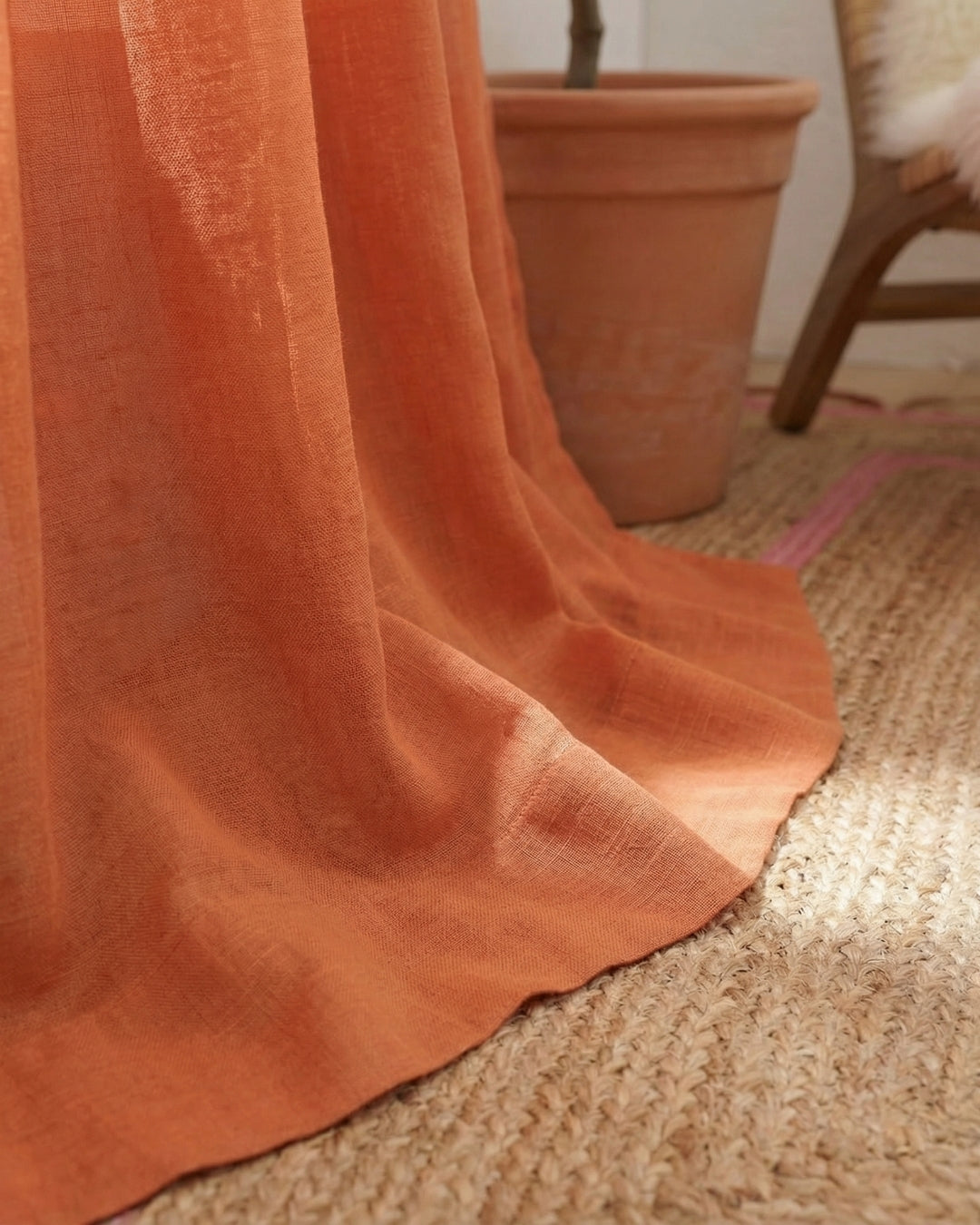 Burnt Orange Fiesta Pom Poms Curtain - Set of 2