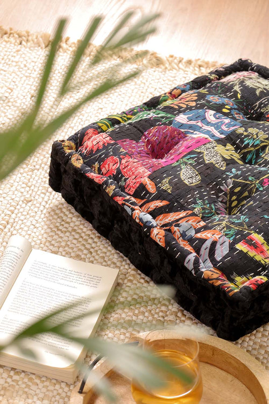 Black Velvet Kantha Floor cushion