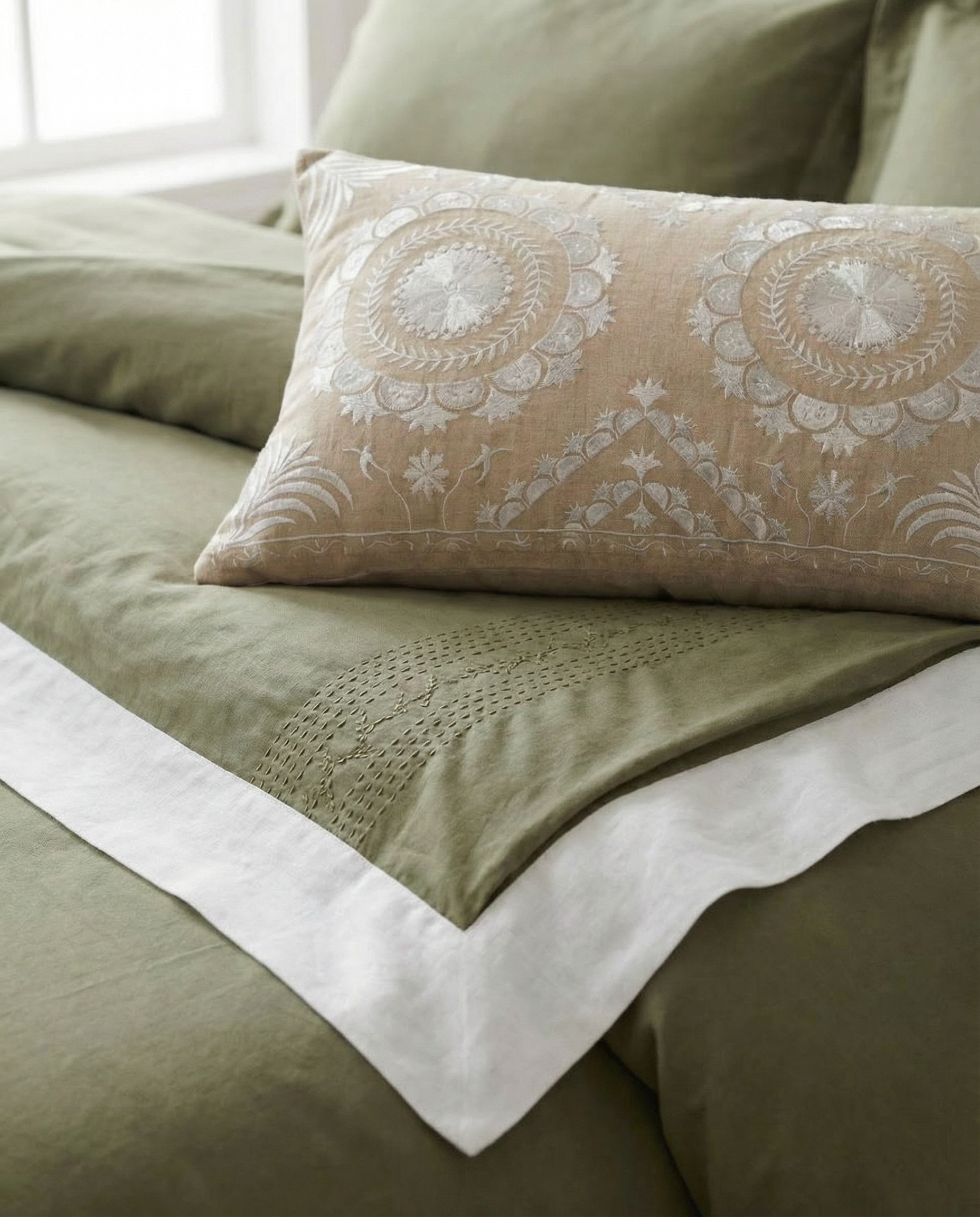 White Mandala Magic Long Pillow