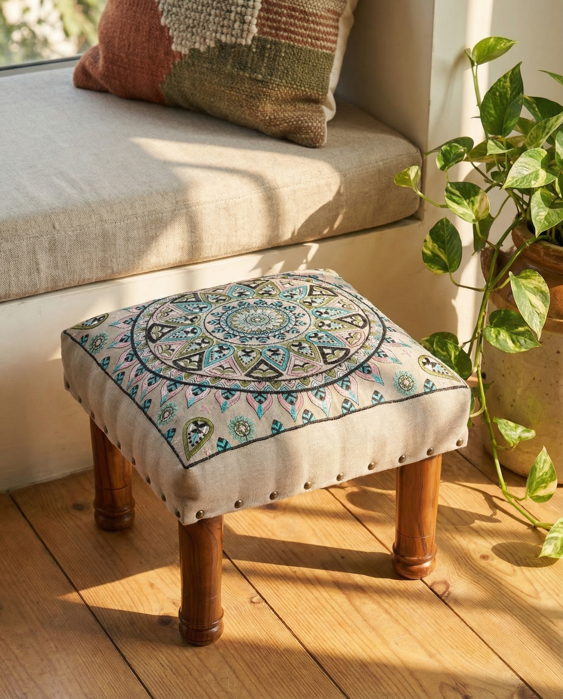 Green Petal Footstool