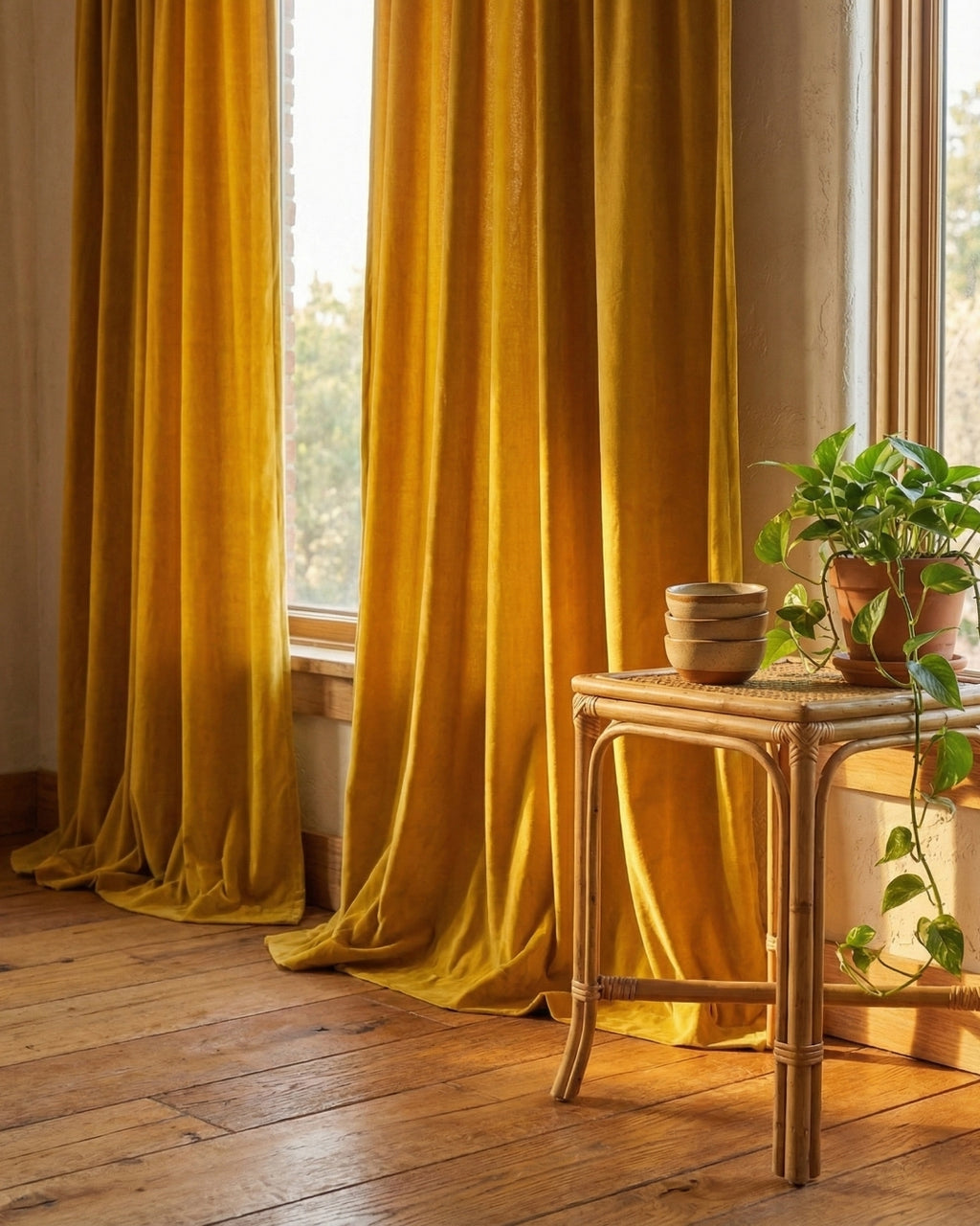 Mustard Velvet Serenity Curtains - Set of 2
