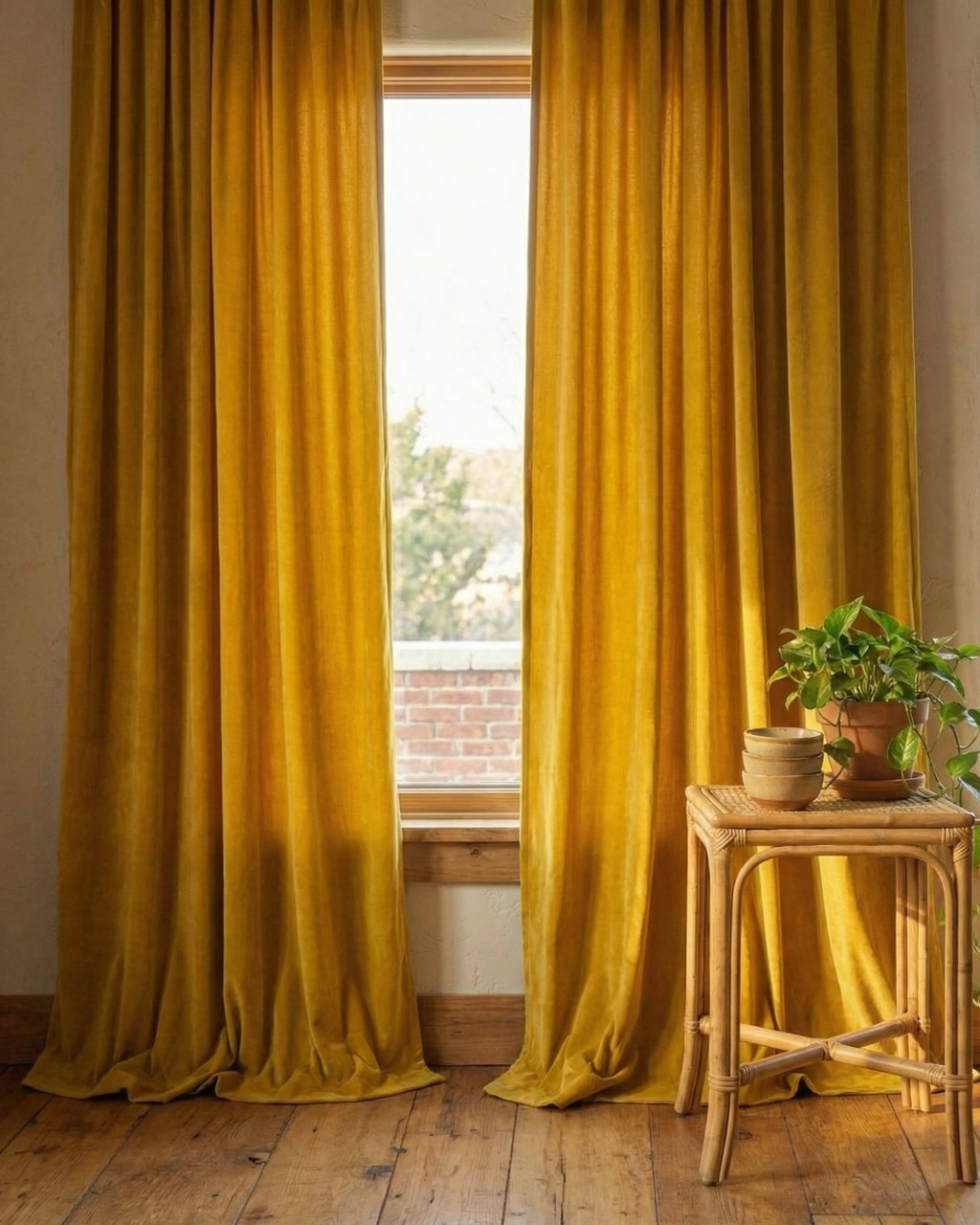Mustard Velvet Serenity Curtains - Set of 2