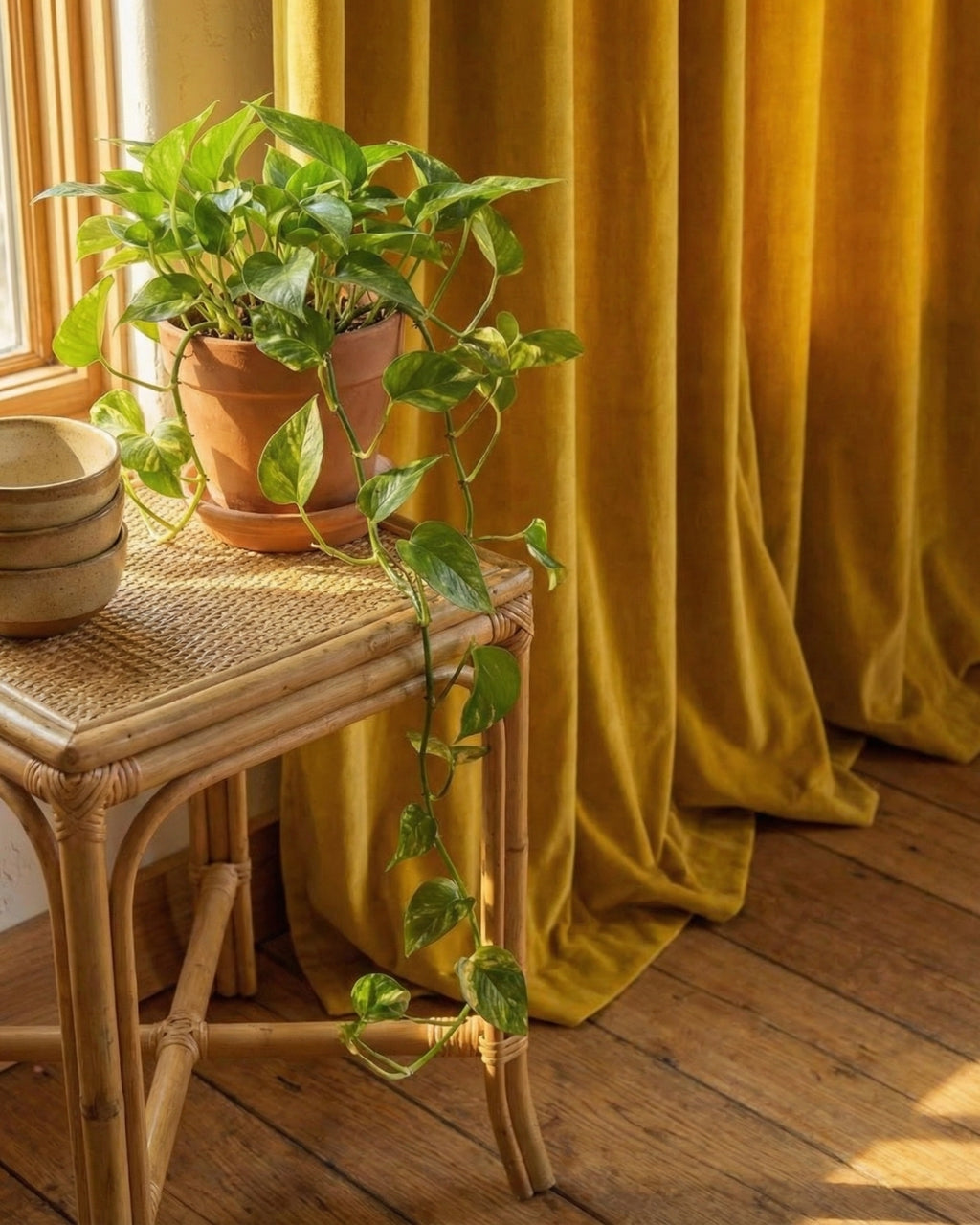Mustard Velvet Serenity Curtains - Set of 2