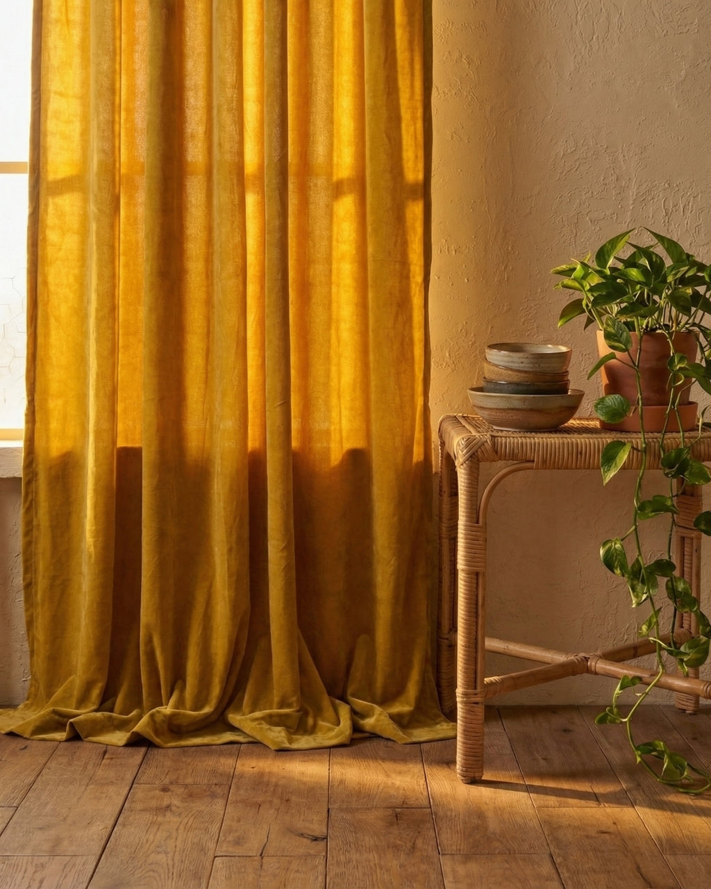 Mustard Velvet Serenity Curtains - Set of 2