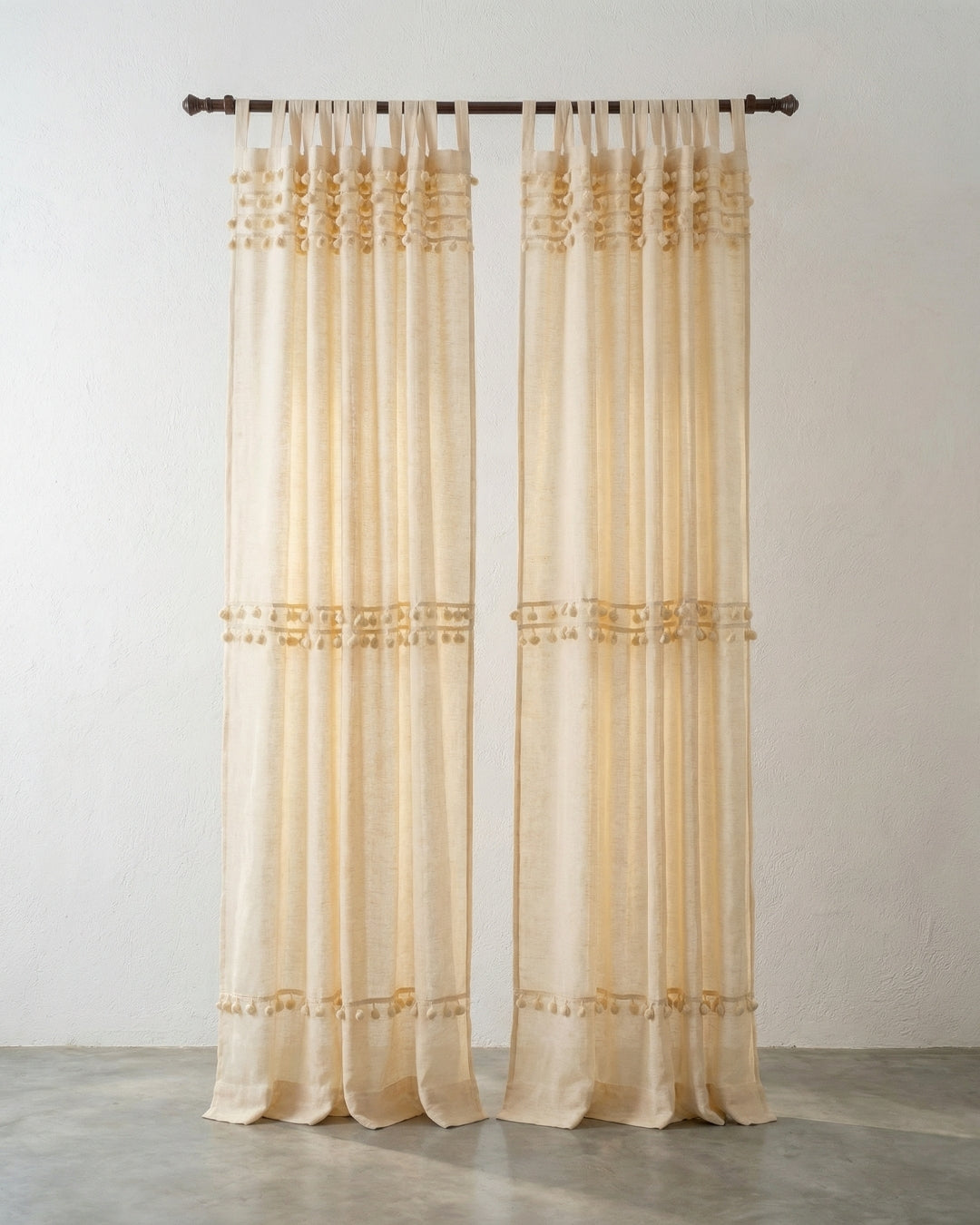 Natural Fiesta Pom Poms Curtain - Set of 2