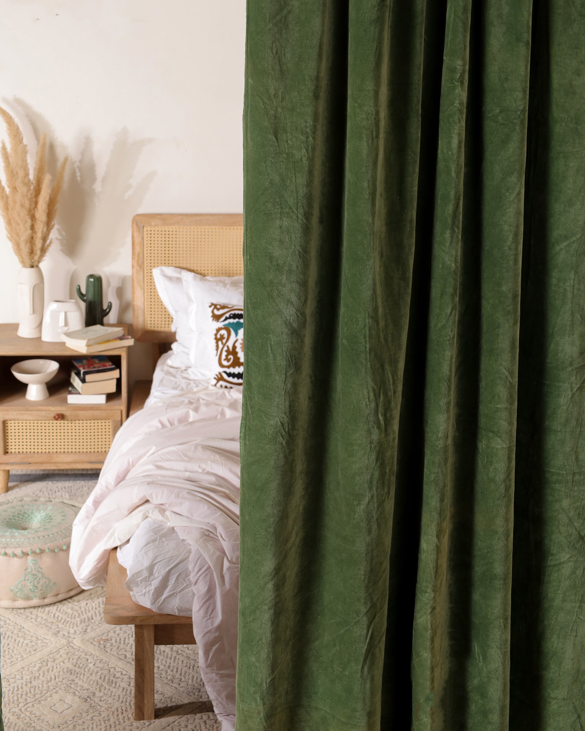 Olive Green Velvet Serenity Curtains - Set of 2