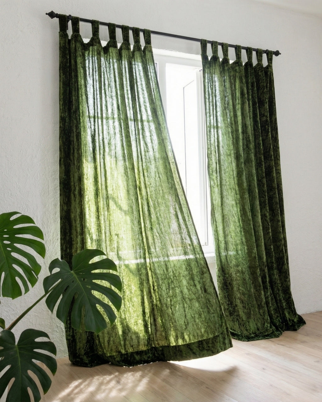 Olive Green Velvet Noir Curtains - Set of 2