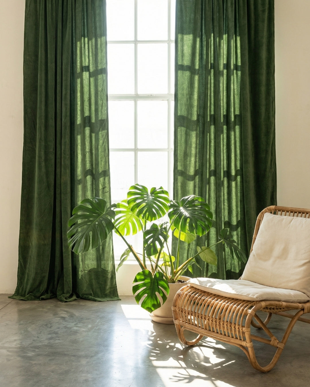 Olive Green Velvet Serenity Curtains - Set of 2
