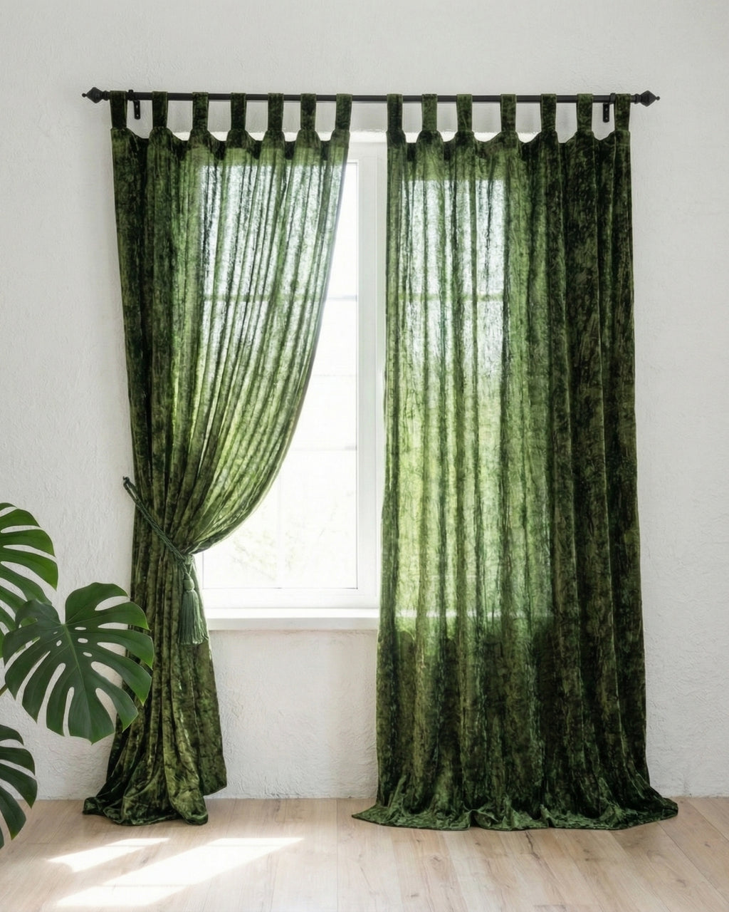 Olive Green Velvet Noir Curtains - Set of 2