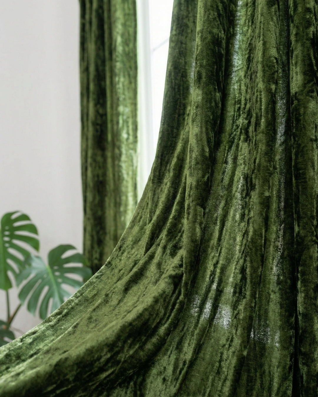 Olive Green Velvet Noir Curtains - Set of 2