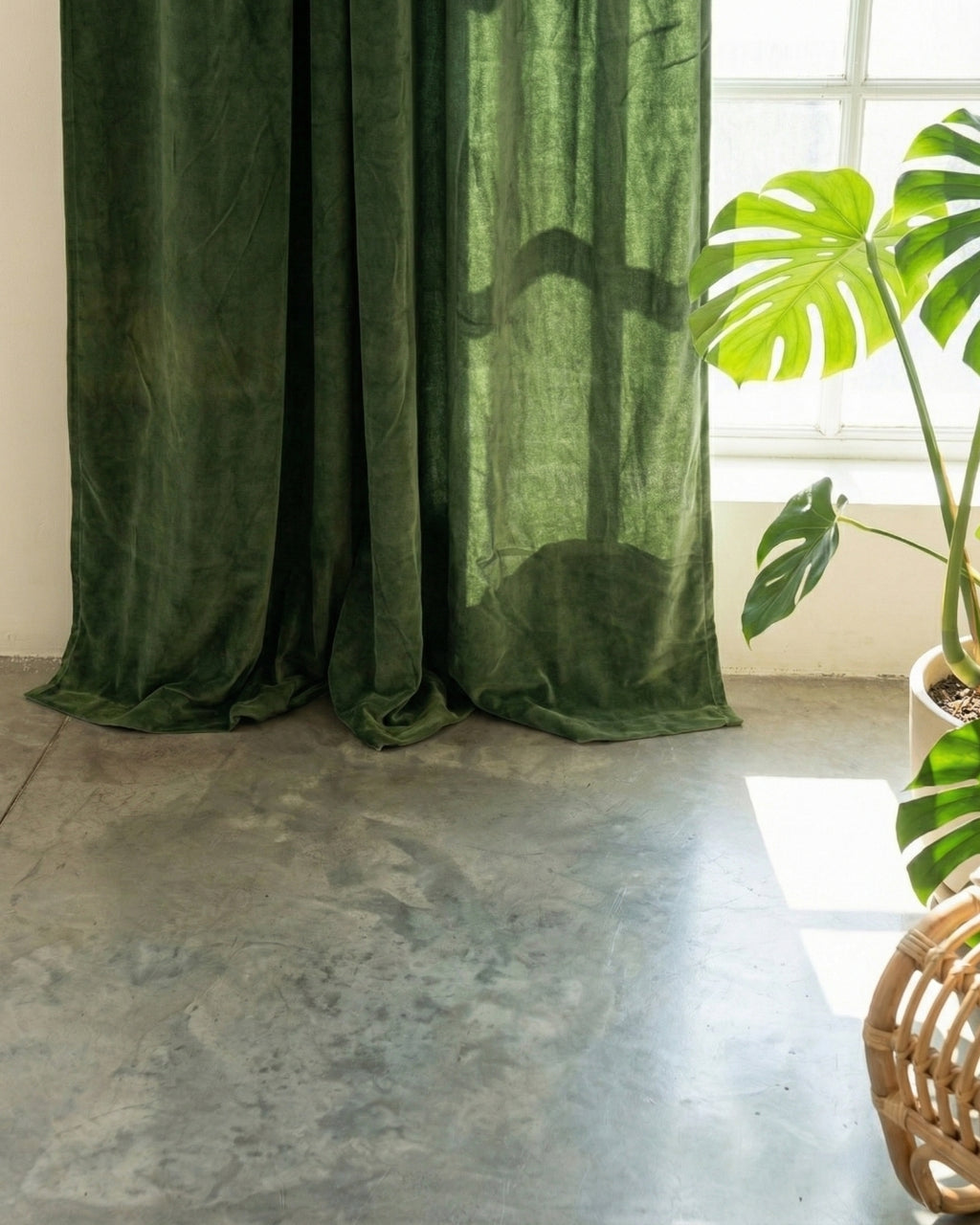 Olive Green Velvet Serenity Curtains - Set of 2