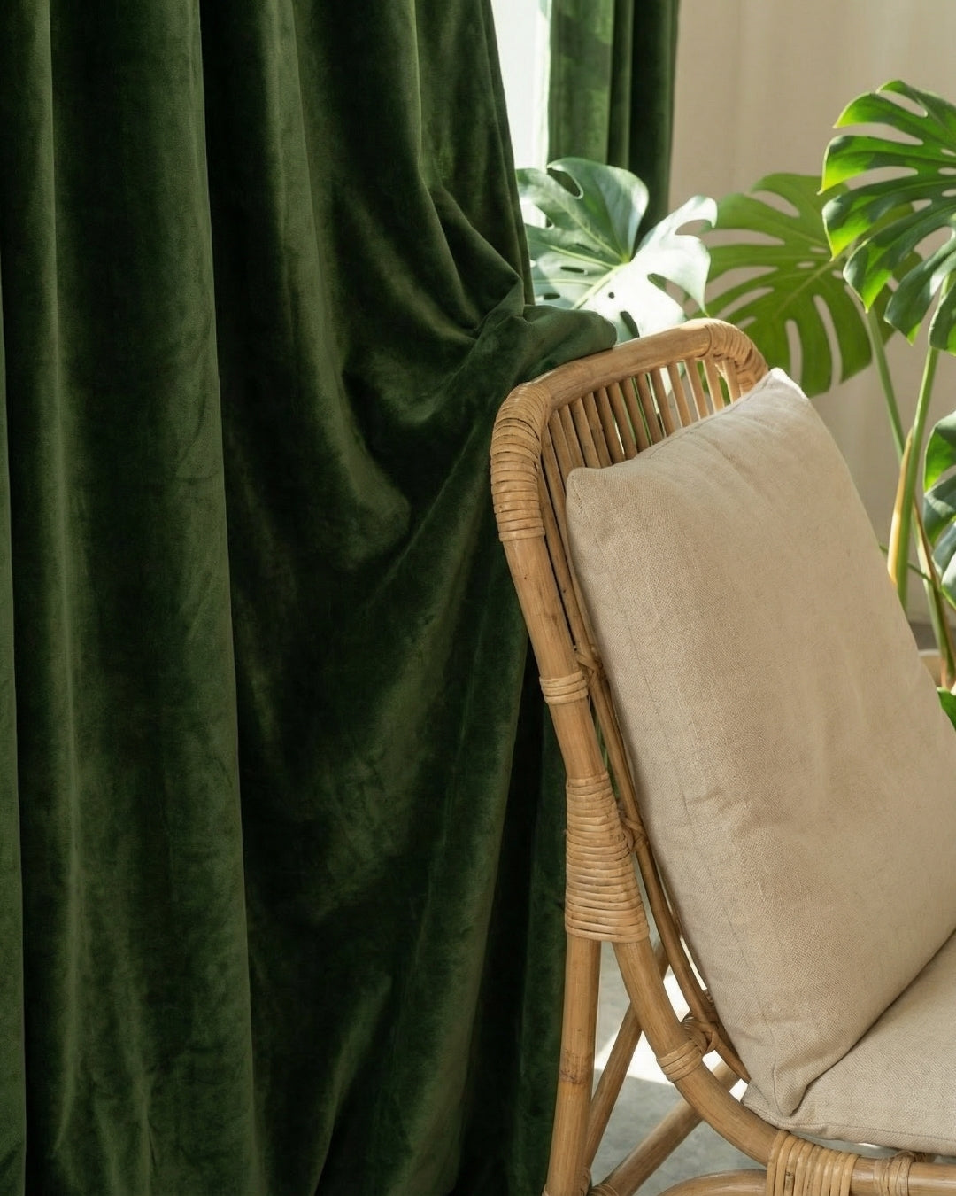 Olive Green Velvet Serenity Curtains - Set of 2