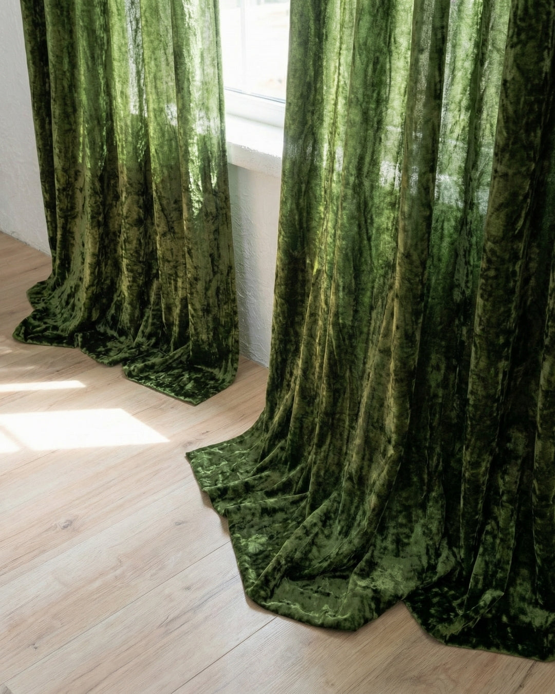 Olive Green Velvet Noir Curtains - Set of 2