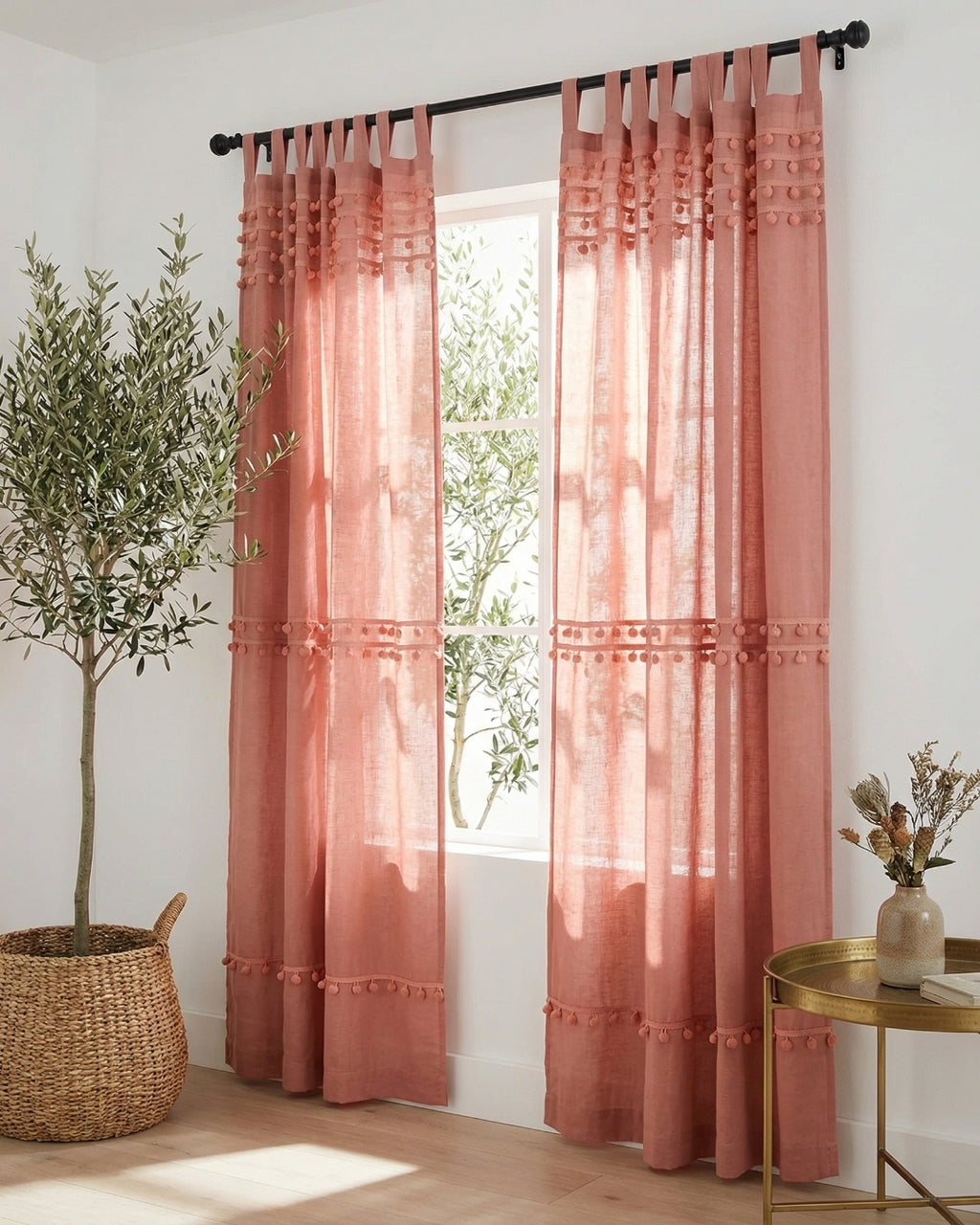 Rose Fiesta Pom Poms Curtain - Set of 2