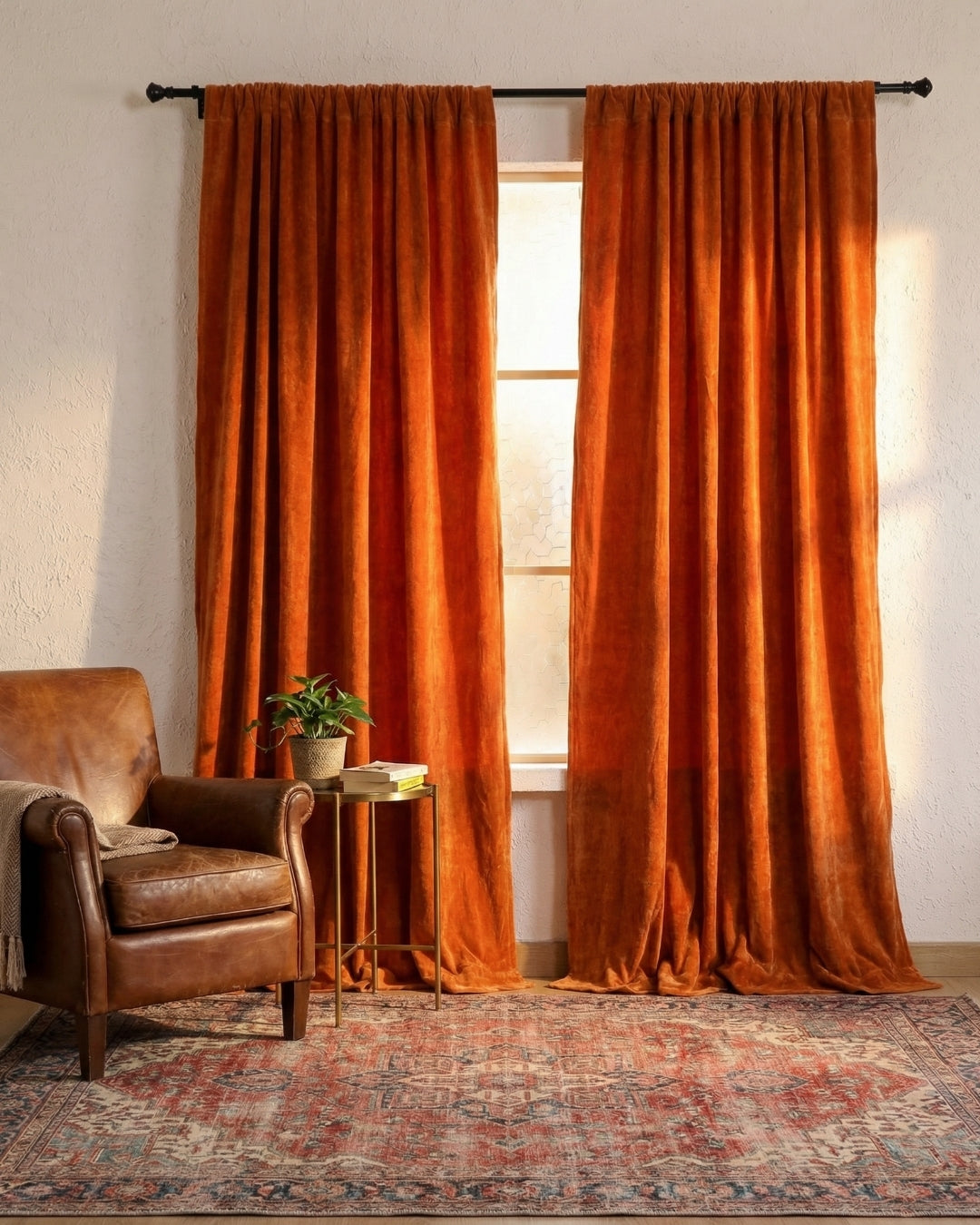 Rust Velvet Serenity Curtains - Set of 2