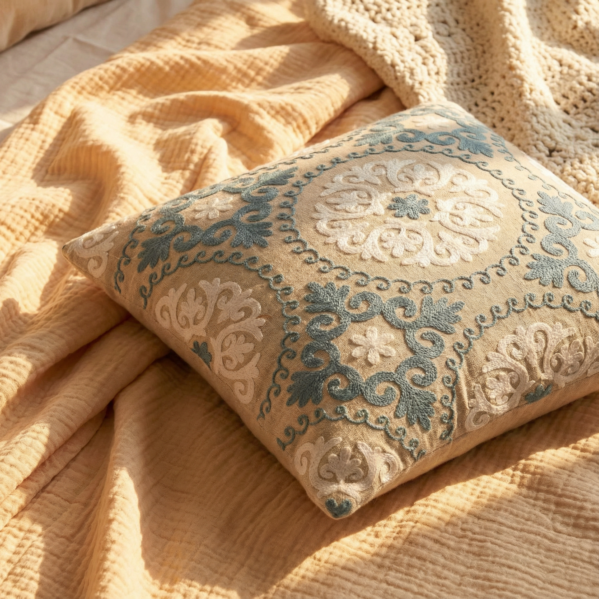 Grey Suzani Throw Pillow