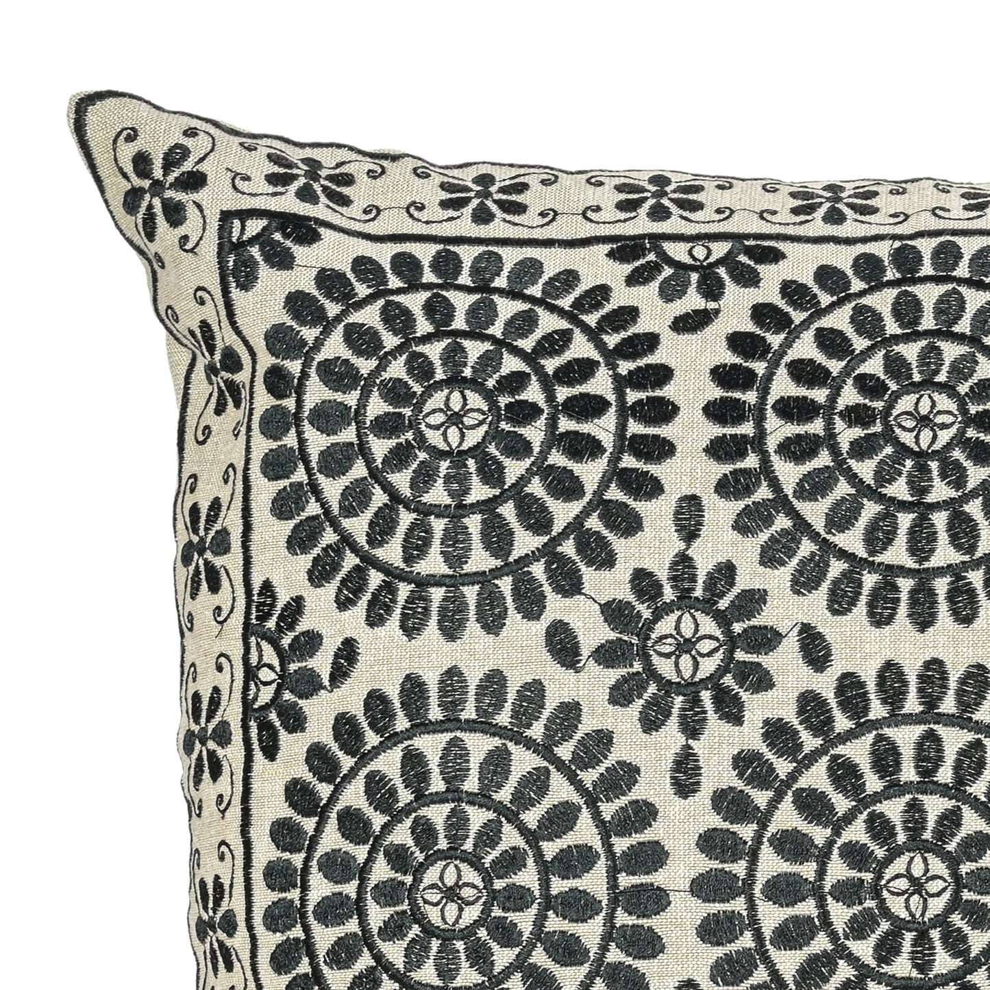 Black Geometric Jaipur Throw Pillow Cover - I
