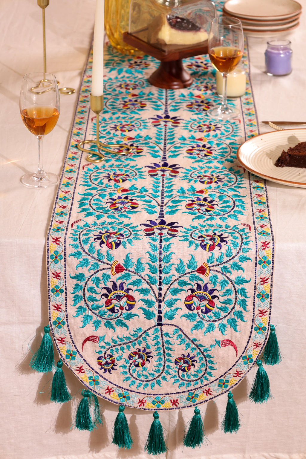 Teal Wildflower Table Runner