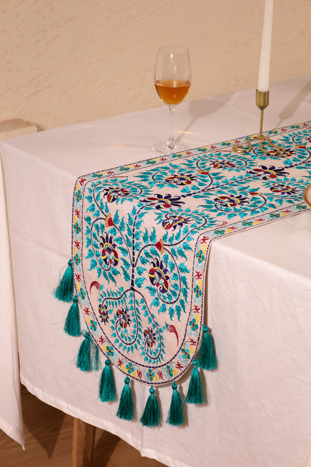 Teal Wildflower Table Runner